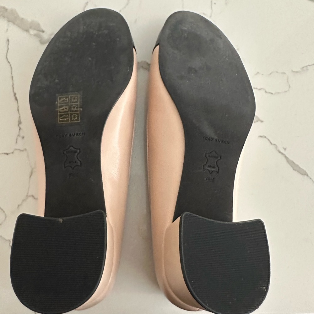 Tory Burch Two-Tone Blush Pink and Black Block Heel Flats - Picture 5 of 10